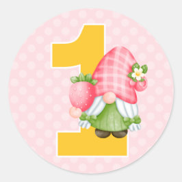 Strawberry Gnome Garden Baby Girl's 1. Geburtstag Runder Aufkleber