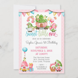 Strawberry Gnome Garden Little One 1. Geburtstag Einladung