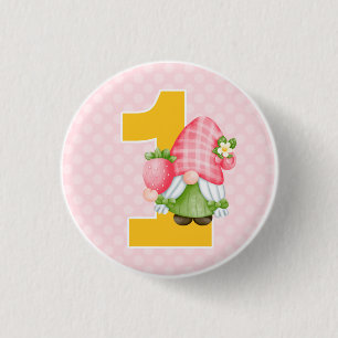 Strawberry Gnome Garten Baby Mädchen 1. Geburtstag Button