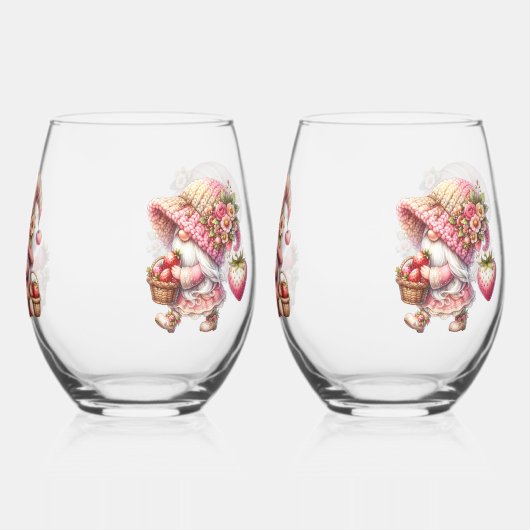 Strawberry Gnome Stemless Wineglass Set Weinglas Ohne Stiel (Rückseite)