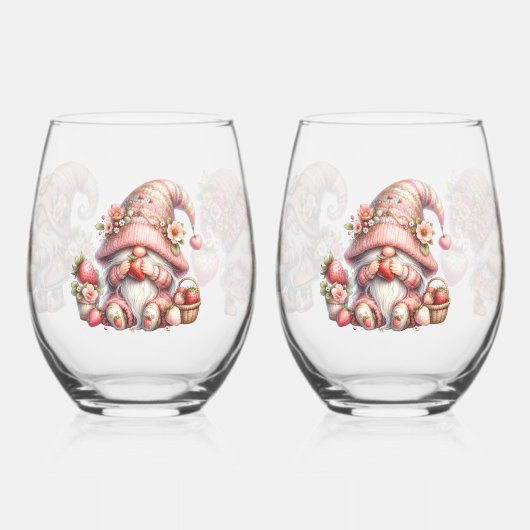 Strawberry Gnome Stemless Wineglass Set Weinglas Ohne Stiel (Links)