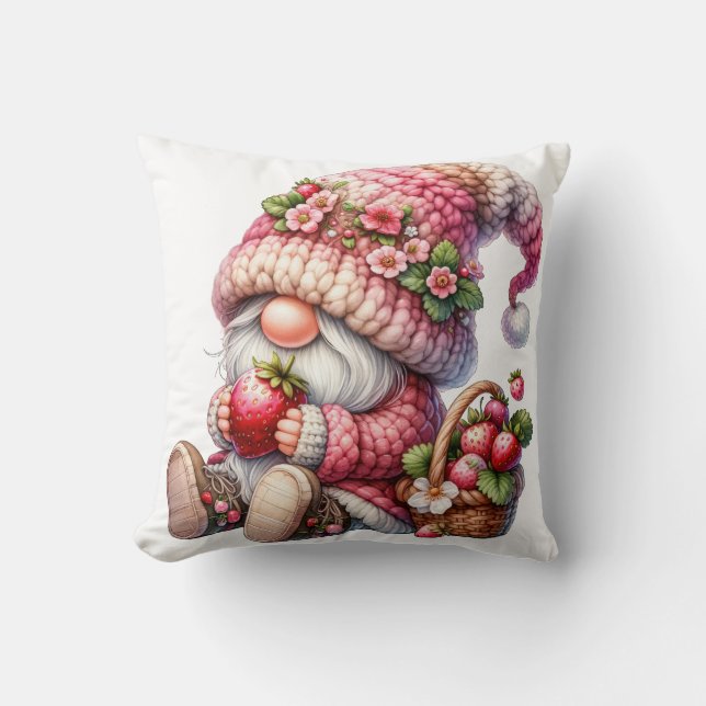 Strawberry Gnome Throw Kissen (Vorderseite)