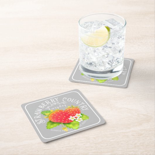 Strawberry Gray Square Paper Untersetzer (Vor Ort)