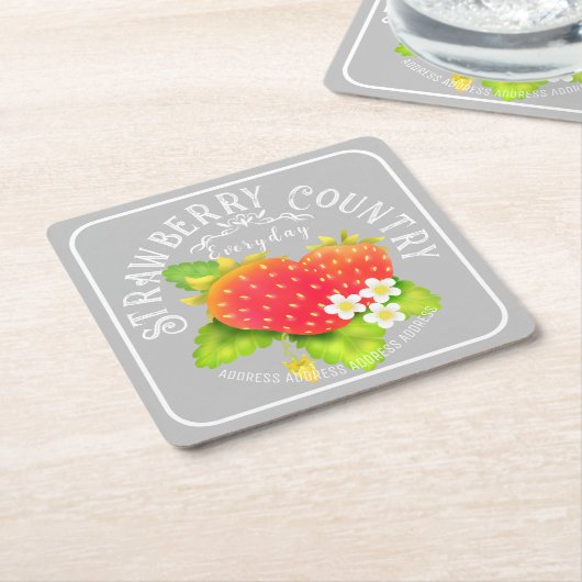 Strawberry Gray Square Paper Untersetzer (angewinkelt)