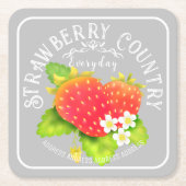 Strawberry Gray Square Paper Untersetzer (Vorderseite)