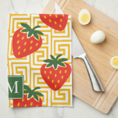 Strawberry Greek Key Monogram Geschirrtuch (Viertel Falte)