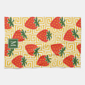 Strawberry Greek Key Monogram Geschirrtuch (Horizontal)