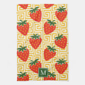 Strawberry Greek Key Monogram Geschirrtuch (Vertikal)
