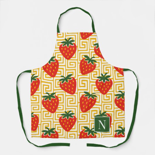 Strawberry Greek Key Monogram Schürze (Vorderseite)