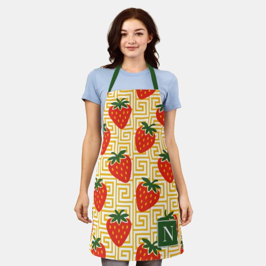 Strawberry Greek Key Monogram Schürze (Getragen)