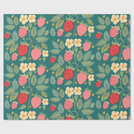 Strawberry Green Botanical Geschenkpapier (Flach)