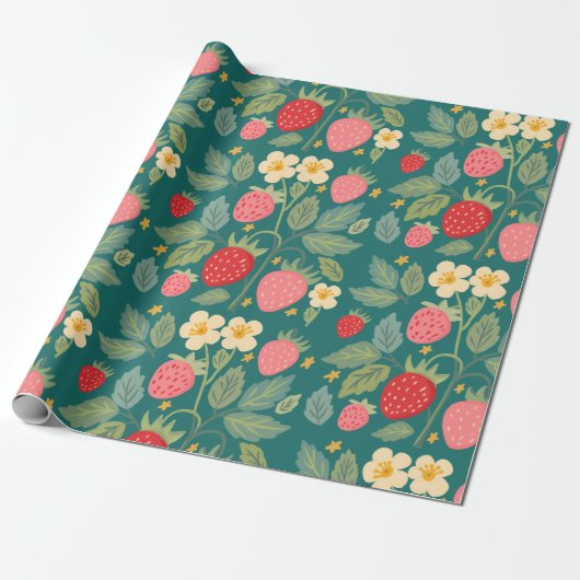 Strawberry Green Botanical Geschenkpapier (Ungerollt)