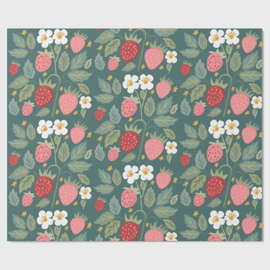 Strawberry Green Botanical Geschenkpapier (Flach)