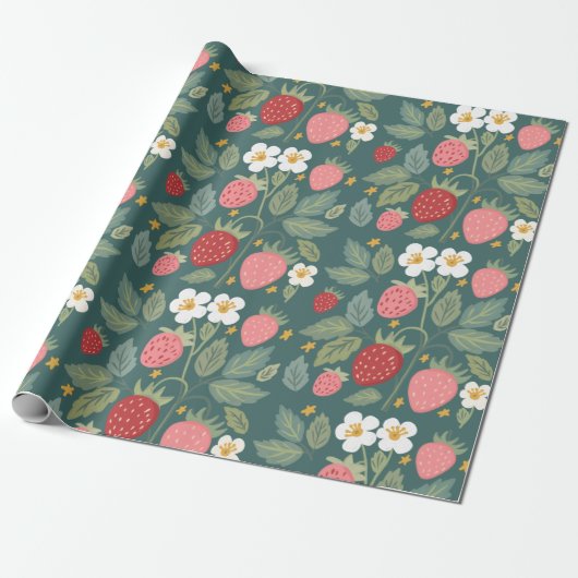 Strawberry Green Botanical Geschenkpapier (Ungerollt)