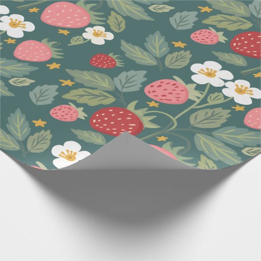 Strawberry Green Botanical Geschenkpapier (Ecke)