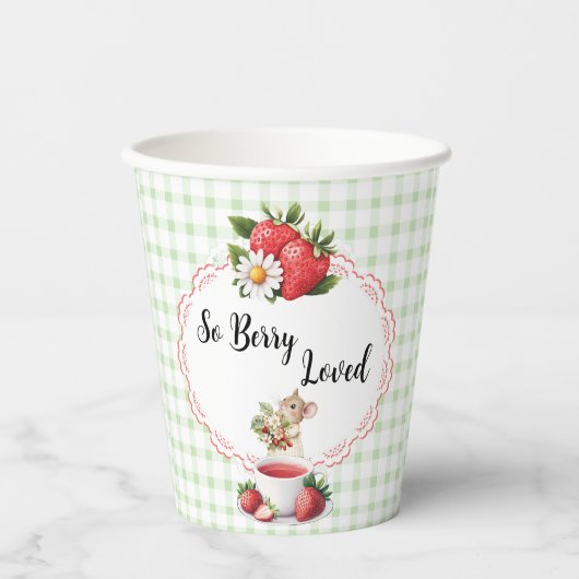 Strawberry Green Gingham Baby Shower Paper Cups Pappbecher (Vorderseite)