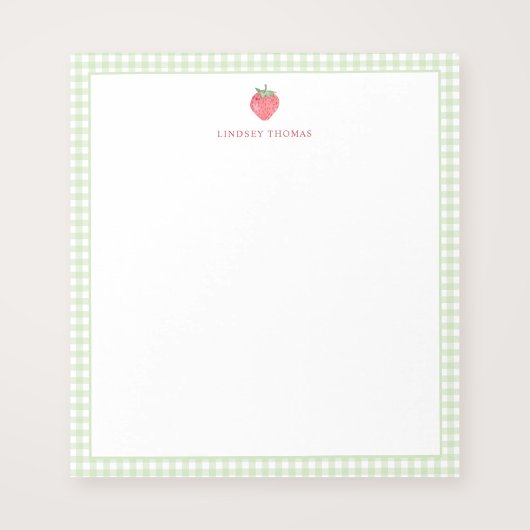 Strawberry Green Gingham Border Personalized Notizblock