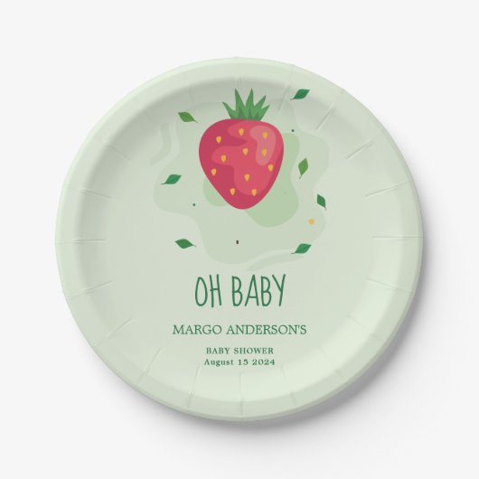 Strawberry Green Red Fruit Baby Dusche Pappteller (Vorderseite)