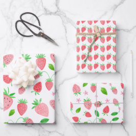 Strawberry Greenery Watercolor Geburtstag Geschenkpapier Set