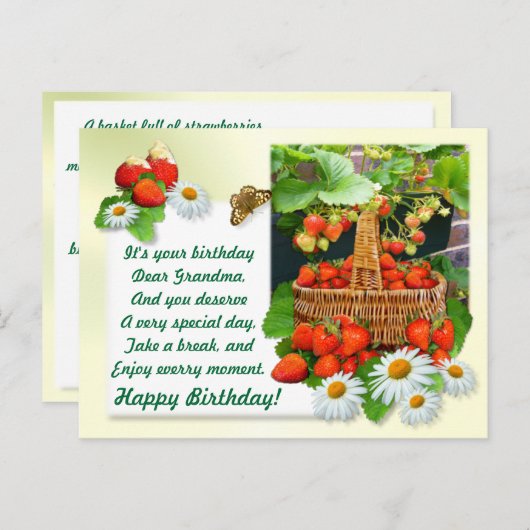 Strawberry ~ Großmutter's Geburtstagskarte Postkarte (Vorne/Hinten)