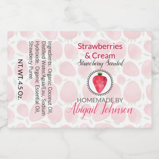 Strawberry Handmade Homemade Soap | Kontrollsiegel Lebensmitteletikett (Einzelnes Label)