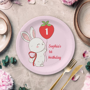 Strawberry-Hasen-Geburtstag Pappteller