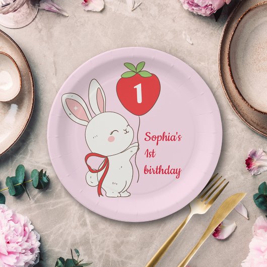Strawberry-Hasen-Geburtstag Pappteller