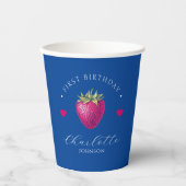 Strawberry Hearts Birthday Girl Dark Blue Pappbecher (Vorderseite)