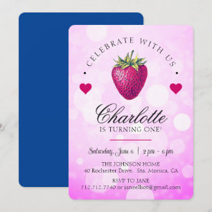 Strawberry Hearts Birthday Girl Pink Dankeskarte