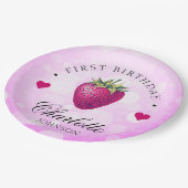 Strawberry Hearts Birthday Girl Pink Pappteller (Schrägansicht)