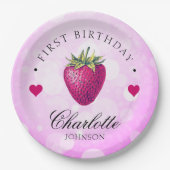 Strawberry Hearts Birthday Girl Pink Pappteller (Vorderseite)