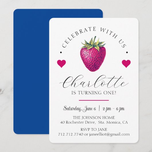 Strawberry Hearts Birthday Girl White Dankeskarte (Vorne/Hinten)