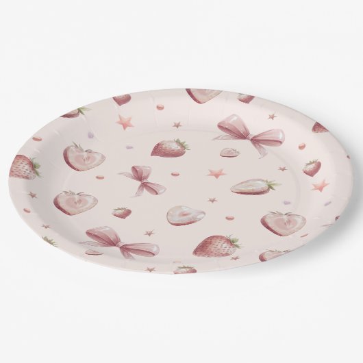 Strawberry Hearts Liebe Ribbon Stars Pappteller (Schrägansicht)