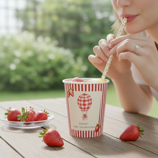 Strawberry Hot Air Balloon Baby Shower Paper Pappbecher
