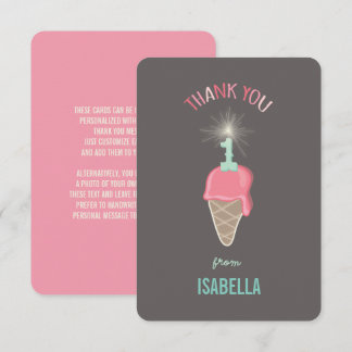 Strawberry Ice Cream Sparkler Girl's 1. Geburtstag Dankeskarte