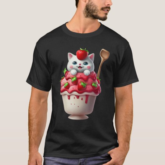 Strawberry Ice Cream Sundae Kitten Gelato Berry Ca T-Shirt (Vorderseite)