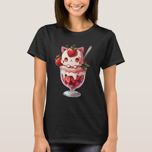 Strawberry Ice Cream Sundae Kitten Gelato Berry Ca T-Shirt (Vorderseite)