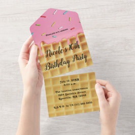 Strawberry Ice Cream Waffle Cone Geburtstag All In One Einladung
