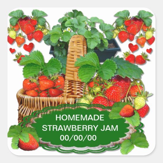 Strawberry Jam Custom Text Quadratischer Aufkleber (Vorderseite)