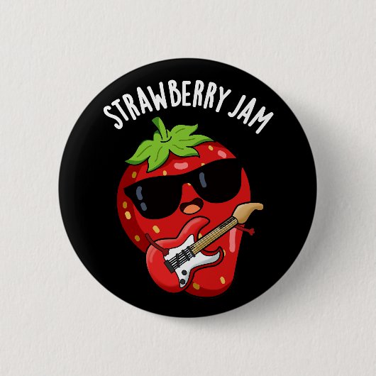 Strawberry Jam Funny Fruit Pun Dark BG Button (Vorderseite)