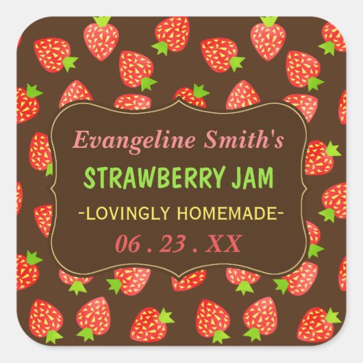 Strawberry Jam Jar Hübsch Custom Strawberries Quadratischer Aufkleber (Vorderseite)