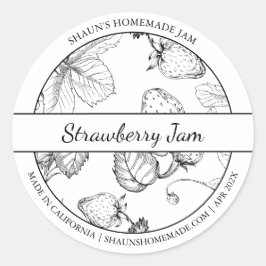 Strawberry-Jam-Label für Schwarz-Weiß-Sketch Runder Aufkleber