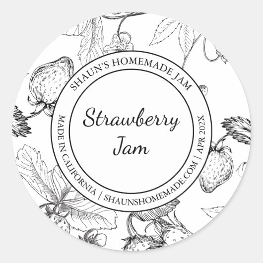 Strawberry Jam Sketch Modern Label Runder Aufkleber (Vorderseite)