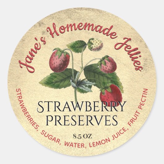 Strawberry Jelly Label Custom Vintag Illustration Runder Aufkleber (Vorderseite)