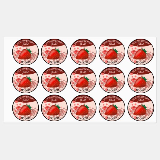 Strawberry Jelly Labels mit bearbeitbarem Datum Etiketten (Blatt)