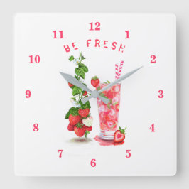 Strawberry Juice Cool Drink Fruits Wall Clock Quadratische Wanduhr