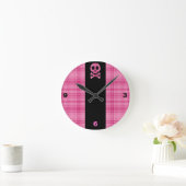 Strawberry Kariert Skull Runde Wanduhr (Zuhause)