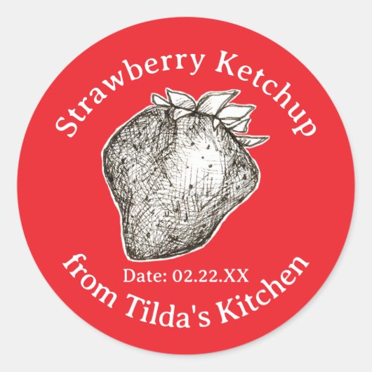Strawberry Ketchup From Kitchen Of Jar Label Runder Aufkleber (Vorderseite)