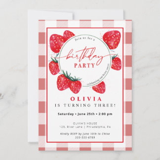 Strawberry Kid's Birthday Spring Summer Einladung