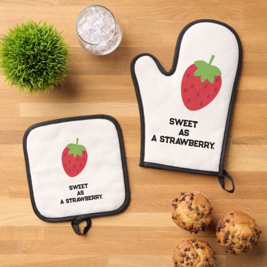 Strawberry Kitchen Set Oven Mitts and Pot Holders (Oben Unten)